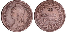 France - Directoire (1795-1799) - 1 décime Dupré - modification du 2 décimes An 4 A (Paris)
TB
Ga.186-F.127
 Br ; 16.33 gr ; 32 mm