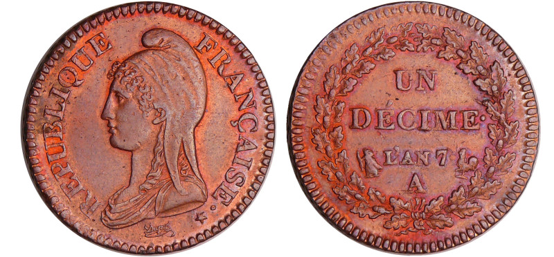 France - Directoire (1795-1799) - 1 décime Dupré - grand module An 7 A (Paris)
...