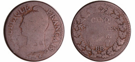 France - Directoire (1795-1799) - 5 centimes Dupré - grand module - An 6 BB (Strasbourg)
TB
Ga.126-F.115
 Cu ; 9.26 gr ; 28 mm