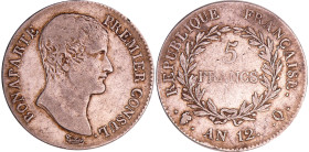 France - Bonaparte premier consul (1799-1804) - 5 francs An 12 Q (Perpignan)
TB
Ga.577-F.301
 Ar ; 24.67 gr ; 37 mm