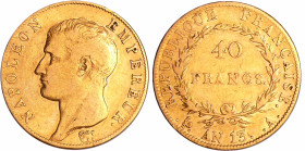 France - Napoléon 1er (1804-1814) - 40 francs empereur An 13 A (Paris)
TTB
Ga.1081-F.537
 Au ; 12.82 gr ; 26 mm