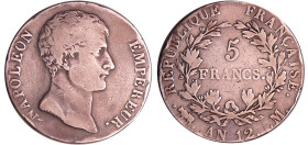 France - Napoléon 1er (1804-1814) - Type intermédiaire 5 francs An 12 M (Toulouse)
TB
Ga.579-F.302
 Ar ; 24.65 gr ; 37 mm