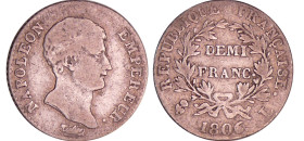 France - Napoléon 1er (1804-1814) - 1/2 franc empereur 1806 L (Bayonne)
TB
Ga.396-F.175
 Ar ; 2.39 gr ; 18 mm