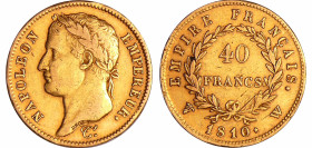 France - Napoléon 1er (1804-1814) - 40 francs revers empire 1810 W (Lille)
TB
Ga.1084-F.541
 Au ; 12.87 gr ; 26 mm