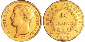 France - Napoléon 1er (1804-1814) - 40 francs revers empire 1812 A (Paris)
TB
Ga.1084-F.541
 Au ; 12.77 gr ; 26 mm
Trace de monture à 12 heures.