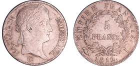 France - Napoléon 1er (1804-1814) - 5 francs revers empire 1812 I (Limoges)
SUP
Ga.584-F.307
 Ar ; 24.98 gr ; 37 mm