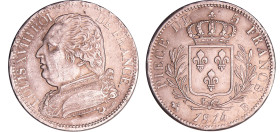 France - Louis XVIII (1815-1824) - 5 francs au buste habillé 1814 B (Rouen)
SUP
Ga.591-F.308
 Ar ; 24.71 gr ; 37 mm
