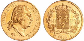 France - Louis XVIII (1815-1824) - 40 francs 1816 A (Paris)
SUP
Ga.1092-F.542
 Au ; 12.86 gr ; 26 mm