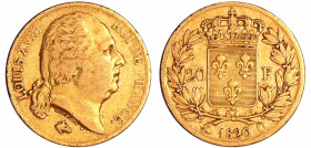 France - Louis XVIII (1815-1824) - 20 francs au buste nu 1820 Q (Perpignan)
TB
Ga.1028-F.519
 Au ; 6.35 gr ; 21 mm