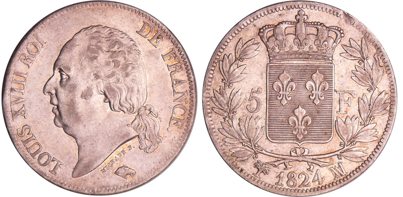 France - Louis XVIII (1815-1824) - 5 francs au buste nu 1824 MA (Marseille)
TTB...