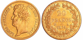France - Louis-Philippe Ier (1830-1848) - 20 francs tête nue tranche en relief 1831 A (Paris)
TTB
Ga.1030a-F.525
 Au ; 6.36 gr ; 21 mm