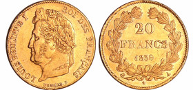 France - Louis-Philippe Ier (1830-1848) - 20 francs tête laurée 1839 A (Paris)
SUP
Ga.1031-F.527
 Au ; 6.41 gr ; 21 mm