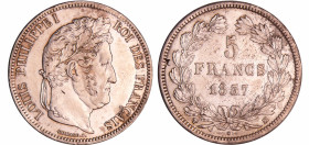 France - Louis-Philippe Ier (1830-1848) - 5 francs tête laurée 2ème type 1837 MA (Marseille)
SUP
Ga.678-F.324
 Ar ; 24.80 gr ; 37 mm