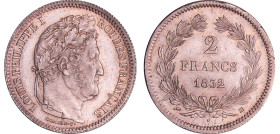 France - Louis-Philippe Ier (1830-1848) - 2 francs 1832 BB (Strasbourg)
SPL à FDC
Ga.520-F.260
 Ar ; 9.99 gr ; 27 mm
Exemplaire d'une qualité rema...