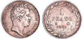 France - Louis-Philippe Ier (1830-1848) - 1 franc tête nue 1831 B (Rouen)
TTB
Ga.452-F.209
 Ar ; 4.89 gr ; 23 mm