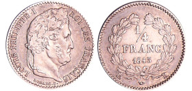 France - Louis-Philippe Ier (1830-1848) - 1/4 de franc 1843 K (Bordeaux)
SUP
Ga.355-F.166
 Ar ; 1.23 gr ; 15 mm