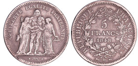 France - Deuxième république (1848-1852) - 5 francs Hercule 1848 D (Lyon)
TTB
Ga.683-F.326
 Ar ; 24.64 gr ; 37 mm