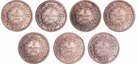 France - Deuxième république (1848-1852) - 5 francs Hercule Série complète (7 monnaies)
Année 1848 : A, BB, D (TTB), K (TB) ; Année 1849 : A, BB, K (...