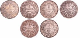 France - Deuxième république (1848-1852) - 5 francs Cérès 1849 à 1851 (6 monnaies)
Année 1849 : A, BB (TB) ; Année 1850 : A, BB (TTB), K (TTB) ; Anné...