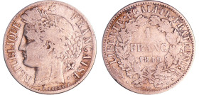France - Deuxième république (1848-1852) - 1 franc Cérès 1849 BB (Strasbourg)
TB
Ga.457-F.211
 Ar ; 4.83 gr ; 23 mm