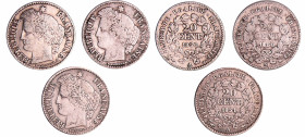 France - Deuxième république (1848-1852) - 20 centimes Cérès lot de 3 monnaies
1850 A, 1850 K, 1851 A
TB à TTB
Ga.303-F.146
 Ar ; -- ; 15 mm