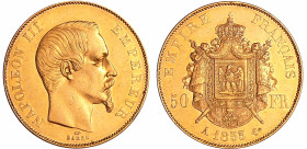 France - Napoléon III (1852-1870) - 50 francs tête nue 1855 A (Paris)
SUP+
Ga.1111-F.547
 Au ; 16.13 gr ; 28 mm