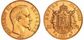 France - Napoléon III (1852-1870) - 50 francs tête nue 1857 A (Paris)
TB+
Ga.1111-F.547
 Au ; 16.10 gr ; 28 mm