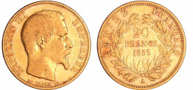 France - Napoléon III (1852-1870) - 20 francs tête nue 1853 A (Paris)
TTB
Ga.1061-F.531
 Au ; 6.36 gr ; 21 mm