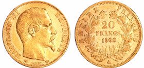 France - Napoléon III (1852-1870) - 20 francs tête nue 1860 A (Paris)
TTB+
Ga.1061-F.531
 Au ; 6.43 gr ; 21 mm