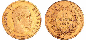 France - Napoléon III (1852-1870) - 10 francs grand module 1858 A ( Paris)
TB
Ga.1014-F.506
 Au ; 3.16 gr ; 19 mm