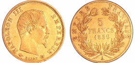 France - Napoléon III (1852-1870) - 5 francs grand module 1859 A (Paris)
TTB+
Ga.1001-F.501
 Au ; 1.59 gr ; 17 mm