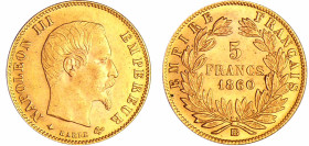 France - Napoléon III (1852-1870) - 5 francs grand module 1860 BB (Strasbourg)
SUP
Ga.1001-F.501
 Au ; 1.61 gr ; 17 mm