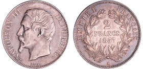 France - Napoléon III (1852-1870) - 2 francs tête nue 1857 A (Paris)
SUP+
Ga.523-F.262
 Ar ; 10.00 gr ; 27 mm