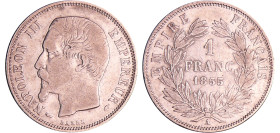 France - Napoléon III (1852-1870) - 1 franc tête nue 1855 A (Paris) chien/main
TTB
Ga.460-F.214
 Ar ; 4.93 gr ; 23 mm