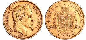 France - Napoléon III (1852-1870) - 20 francs tête laurée 1863 A (Paris)
TTB
Ga.1062-F.532
 Au ; 6.42 gr ; 21 mm