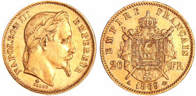 France - Napoléon III (1852-1870) - 20 francs tête laurée 1869 A (Paris)
TTB+
Ga.1062-F.532
 Au ; 6.44 gr ; 21 mm