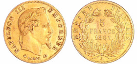 France - Napoléon III (1852-1870) - 5 francs tête laurée 1865 A (Paris)
TTB+
Ga.1002-F.502
 Au ; 1.59 gr ; 17 mm
