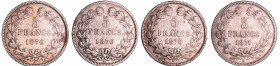 France - Gouvernement de défense nationale (1870-1871) - 5 francs Cérès sans légende années 1870 et 1871 (4 monnaies)
Année 1870 : A, K (ancre), K (é...