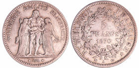 France - Gouvernement de défense nationale (1870-1871) - 5 francs Hercule 1870 A (Paris)
TB
Ga.745-F.334
 Ar ; 24.67 gr ; 37 mm