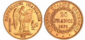 France - Troisième république (1871-1940) - 20 francs Génie 1871 A (Paris)
SUP
Ga.1063-F.533
 Au ; 6.44 gr ; 21 mm