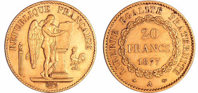 France - Troisième république (1871-1940) - 20 francs Génie 1877 A (Paris)
TTB
Ga.1063-F.533
 Au ; 6.43 gr ; 21 mm