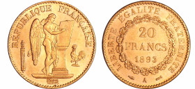 France - Troisième république (1871-1940) - 20 francs Génie 1893 A (Paris)
SPL
Ga.1063-F.533
 Au ; 6.45 gr ; 21 mm