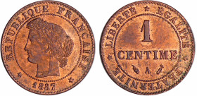 France - Troisième république (1871-1940) - 1 centime Cérès 1887 A (Paris)
SPL
Ga.88-F.104
 Br ; 0.96 gr ; 15 mm