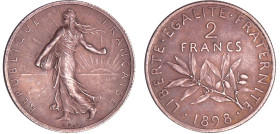France - Troisième république (1871-1940) - 2 francs Semeuse 1898 flan mat
SUP
Ga.532-F.266
 Ar ; 10.01 gr ; 27 mm