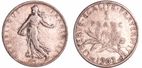 France - Troisième république (1871-1940) - 1 franc Semeuse 1903
TB+
Ga.467-F.217
 Ar ; 4.95 gr ; 23 mm