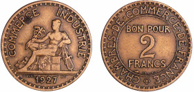 France - Troisième république (1871-1940) - 2 francs Chambre de commerce 1927
TB
Ga.533-F.267
 Br-Al ; 7.93 gr ; 27 mm