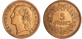 France - Quatrième république (1947-1959) - 5 francs Lavrillier bronze alu 1945 C
SUP+
Ga.761-F.337
 Br-Al ; 12.19 gr ; 31 mm