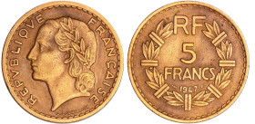 France - Quatrième république (1947-1959) - 5 francs Lavrillier bronze alu 1947
TTB
Ga.761-F.337
 Br-Al ; 12.04 gr ; 31 mm
