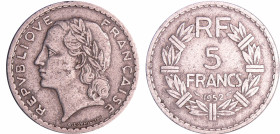 France - Quatrième république (1947-1959) - 5 francs Lavrillier aluminium 1952
TB
Ga.766-F.339
 Al ; 3.74 gr ; 31 mm