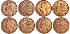 France - Quatrième république (1947-1959) - Lot de 4 * 50 francs G. Guiraud
1950, 1954, 1954 B, 1958
TB à TTB
Ga.880-F.425
 Br-Al ; -- ; 27 mm